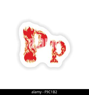 Adesivo font fiery red letter P su sfondo bianco Illustrazione Vettoriale