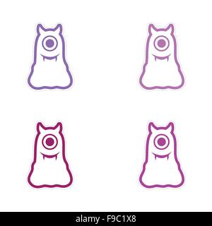 Gruppo adesivo Cyclops mostro con le corna su sfondo bianco Illustrazione Vettoriale