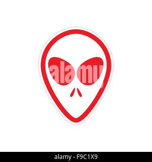 Sticker Alien con grandi occhi su sfondo bianco Illustrazione Vettoriale
