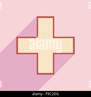 Piatto con icona di ombra e di applicazione mobile logo farmacia Illustrazione Vettoriale