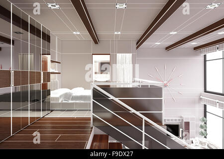 3D Interni rendering di un moderno piccolo loft Foto Stock