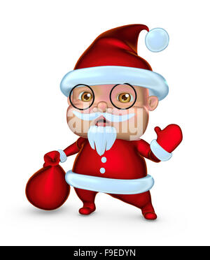 Carino Babbo Natale con i doni sacchetto (3D'illustrazione) Foto Stock