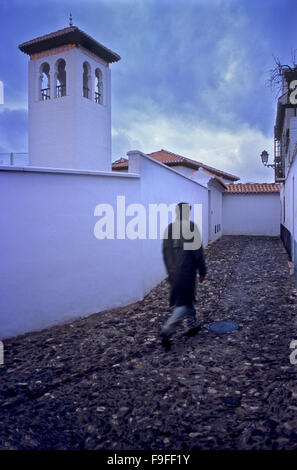 Minareto della Grande Moschea di Granada.quartiere Albaicín. Granada, Andalusia, Spagna Foto Stock