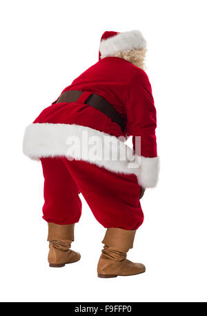 Babbo Natale in piedi stanchi. A piena lunghezza Ritratto isolato su sfondo bianco Foto Stock
