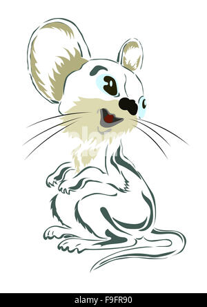 Il mouse grigio che sorride con un baffi e una lingua rossa Foto Stock