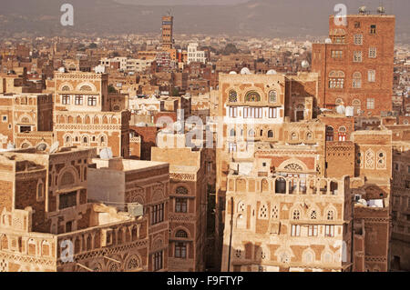 La città vecchia di Sana'a, il più antico abitato continuamente e popolosa città nel mondo, Yemen, Patrimonio Mondiale dell Unesco Foto Stock