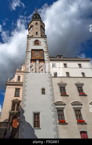 Municipio della città vecchia torre, due campanili, Görlitz, Alta Lusazia sassone, Germania Foto Stock