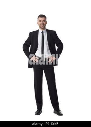 Imprenditore a piena lunghezza Ritratto isolato su sfondo bianco Foto Stock