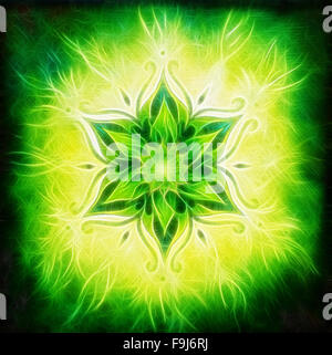 Mandala di fiori su sfondo verde Frattali effetto Foto Stock