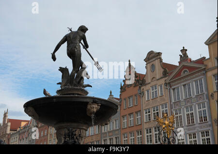 La fontana di Nettuno a mercato lungo (Dlugi Targ), Gdansk, Polonia Foto Stock