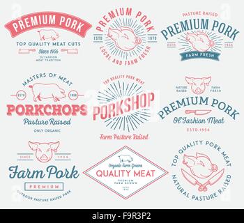 Vettore di carne di maiale e i badge etichette per qualsiasi utilizzo Illustrazione Vettoriale