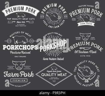 Vettore di carne di maiale e i badge etichette per qualsiasi utilizzo Illustrazione Vettoriale