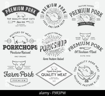 Vettore di carne di maiale e i badge etichette per qualsiasi utilizzo Illustrazione Vettoriale
