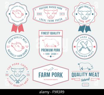 Vettore di carne di maiale e i badge etichette per qualsiasi utilizzo Illustrazione Vettoriale