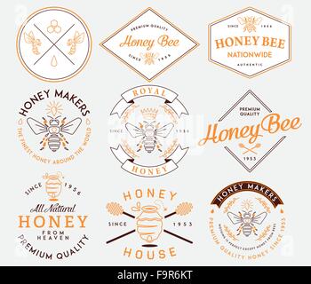 Il miele e le api i badge di vettore e le etichette per qualsiasi uso. Illustrazione Vettoriale