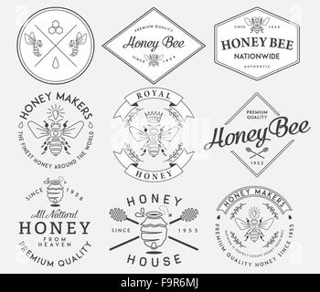 Il miele e le api i badge di vettore e le etichette per qualsiasi uso. Illustrazione Vettoriale