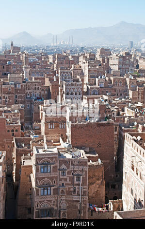 La città vecchia di Sana'a, il più antico abitato continuamente e popolosa città nel mondo, Yemen, Patrimonio Mondiale dell Unesco Foto Stock