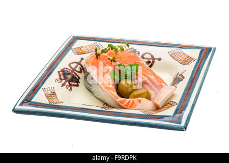 Raw bistecca di salmone isolato studio shoot Foto Stock