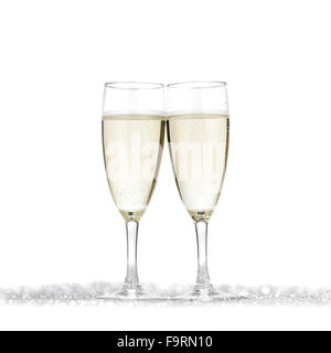 Coppia di scanalature champagne su lucido sfondo glitter Foto Stock