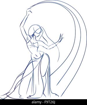 Una danzatrice del ventre figura gesto schizzo disegno della linea. Illustrazione Vettoriale