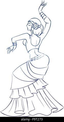 Una danzatrice del ventre figura gesto schizzo disegno della linea. Illustrazione Vettoriale