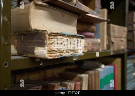 Testo giuridico di libri e file memorizzati su scaffali in un ufficio di registrazione Foto Stock