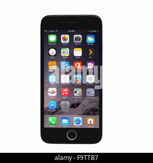 Hilvarenbeek, Paesi Bassi - 18 dicembre 2015: rendering realistico di un telefono intelligente basato su iPhone 6 le immagini di riferimento. Foto Stock