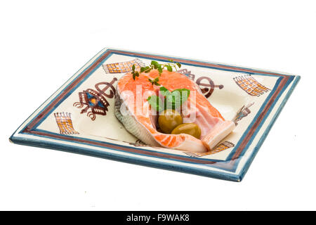 Raw bistecca di salmone isolato studio shoot Foto Stock