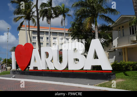 Io amo Aruba segno nei Caraibi Foto Stock