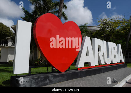 Io amo Aruba segno nei Caraibi Foto Stock