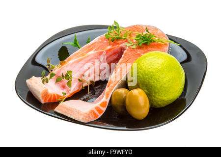 Raw bistecca di salmone isolato studio shoot Foto Stock