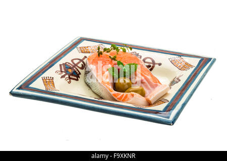 Raw bistecca di salmone isolato studio shoot Foto Stock