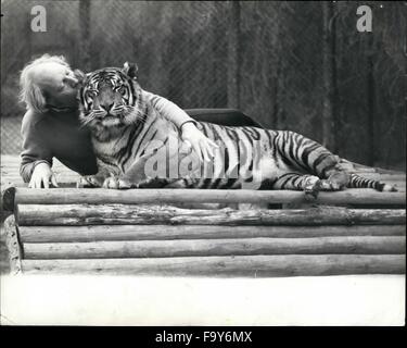 1962 - Un affettuoso bacio per Tiger Zorra che ha appena avuto un cucciolo, uno dei 25 cuccioli nati a Zoo Howletts nell'anno passato, probabilmente un record mondiale di colonia di allevamento. © Keystone Pictures USA/ZUMAPRESS.com/Alamy Live News Foto Stock