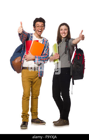 Coppia di studenti isolati su bianco Foto Stock