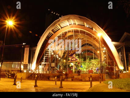 Il giardino di inverno in Surrey Street visto da Tudor Square nel centro della città di Sheffield - notte, Dicembre 2015 Foto Stock