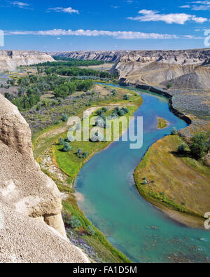 marias fiume e badlands in una valle profondamente incisa vicino a loma, montana Foto Stock