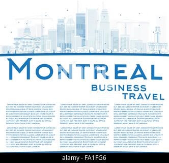 Profilo dello skyline di Montreal con edifici blu e copia di spazio. Illustrazione Vettoriale. Viaggi di affari e turismo concept Illustrazione Vettoriale