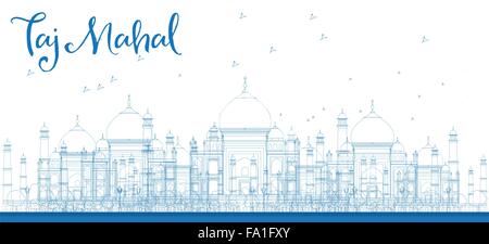 Delineare Taj Mahal città grattacieli di colore blu. Illustrazione Vettoriale. Gli affari e il turismo e concetto con grattacieli Illustrazione Vettoriale