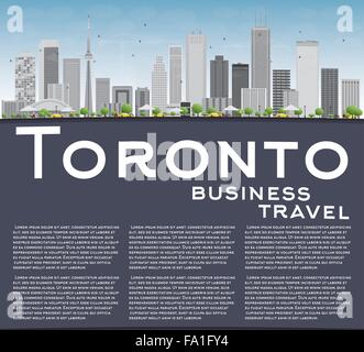 Toronto skyline con edifici grigi, blu cielo e spazio di copia. Illustrazione Vettoriale. Viaggi di affari e turismo concept Illustrazione Vettoriale