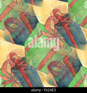 Confezione regalo vacanza cartoon acquerello seamless texture wallpaper Foto Stock