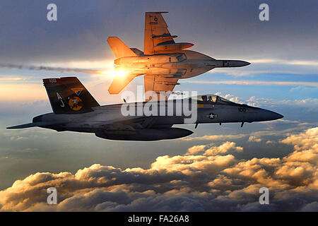 Due Stati Uniti Navy F/A-18 Super calabroni da Strike Fighter Squadron 31 fly una pattuglia di combattimento su Afghanistan il 15 dicembre 2008. DoD foto di Staff Sgt. Aaron Allmon, U.S. Air Force. (Rilasciato) Foto Stock