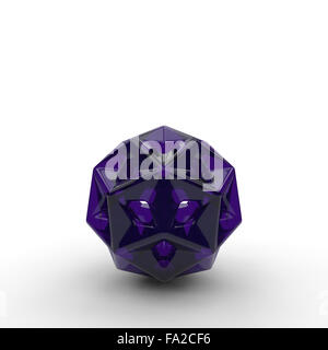 Vetro viola pentagram dodecaedro su sfondo bianco Foto Stock