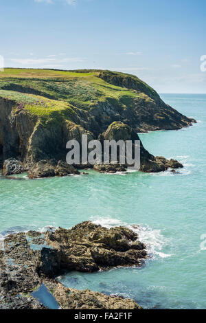 Vista da Pembrokeshire sentiero costiero di St Brides Bay, vicino a St David's, Pembrokeshire, Wales, Regno Unito Foto Stock