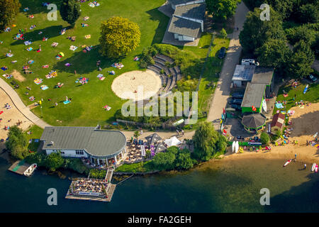 Vista aerea, Schulzentrum Lago Unterbacher, beach cafe pontone, Unterbacher, lago, Dusseldorf, Renania Foto Stock