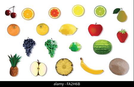 Una raccolta di colori delle icone di frutta su uno sfondo bianco Illustrazione Vettoriale
