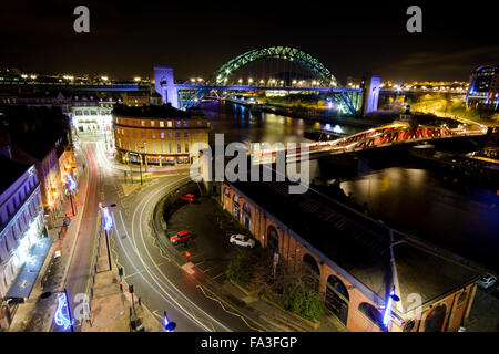 Newcastle Quayside di notte Foto Stock
