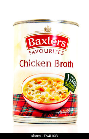 Brodo di pollo zuppa di stagno Baxters conserve può conserve alimentari intaglio tagliare lo sfondo bianco isolato di spazio di copia Foto Stock