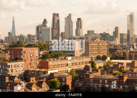 La Skyline di Londra visti da sopra a Hackney compresa la Shard,Leadenhall Building e il cetriolino Foto Stock