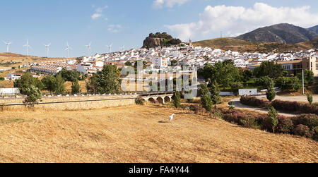 Tipico villaggio andaluso (pueblo blanco) al piede della montagna Foto Stock