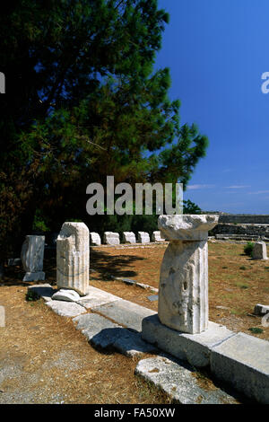 Grecia, Isole del Mar Egeo nordorientale, isola di Samo, Pitagorion, castello, basilica paleocristiana Foto Stock